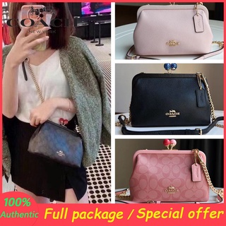 Outlet ของแท้ 🎀 Nora Kisslock Crossbody C1451 C1452 สายสะพายโซ่ ละเอียดอ่อน ผู้หญิง COAC H กระเป๋าสะพายข้าง พิมพ์คลาสสิก