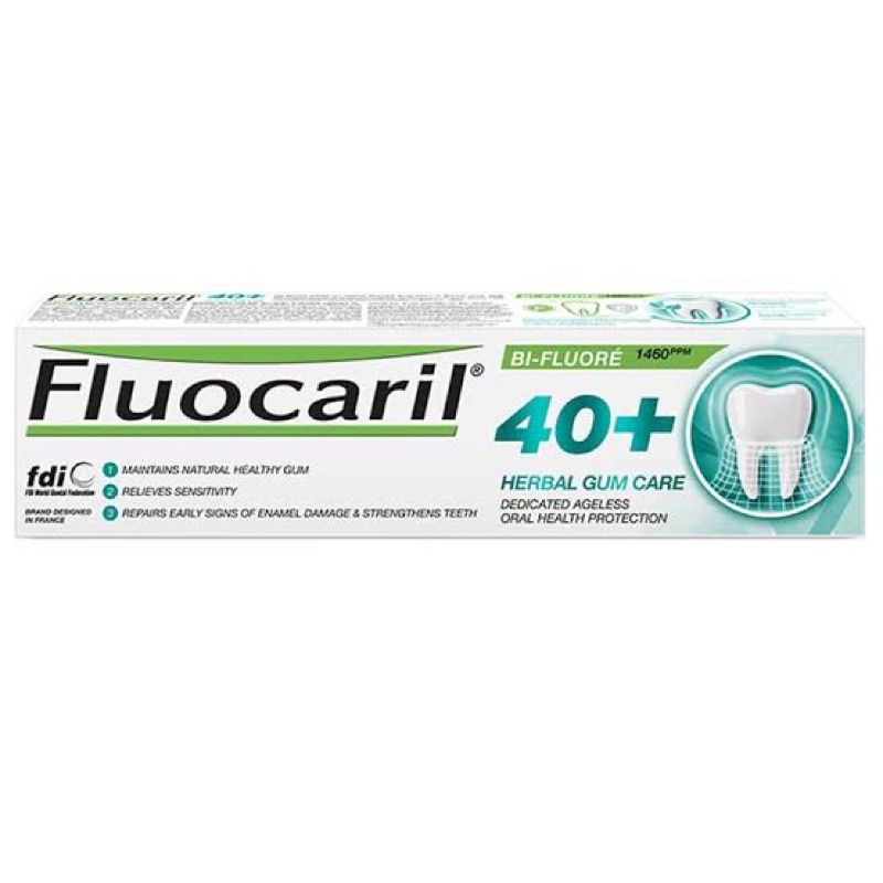 ยาสีฟัน ฟลูโอคารีล 40 พลัส เฮอร์เบิล กัม แคร์ หลอดใหญ่ 160 กรัม แพ็คเดี่ยว ราคาพิเศษ และขนาด 25 กรัม