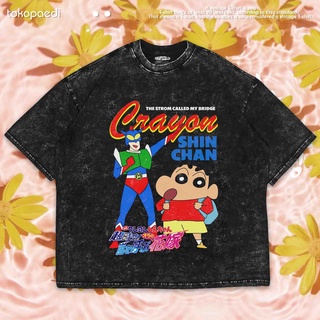 เสื้อยืดผ้าฝ้ายพิมพ์ลายขายดี เสื้อยืด พิมพ์ลาย Shinchan WASHED OVERSIZE CRAYON | เสื้อยืด ซักได้ | หินล้าง | ขนาดใหญ่ |