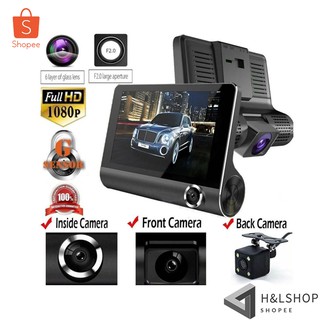 ⚡3 LensVehicle Car DVR Dash Cam Rearview กล้องติดรถยนต์ 3 เลนส์ กล้องหน้า/กล้องภายในรถ และพร้อมกล้องหลัง จอ 4นิ้ว D123