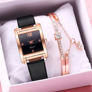 Luxury Rhinestone Women Square Watch Casual Leather Strap Quartz Analog Wristwatches