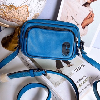 NEW Coach สีฟ้าน้ำเงิน cross body MINI EDGE DOUBLE POUCH CROSSBODY WITH COACH PATCH