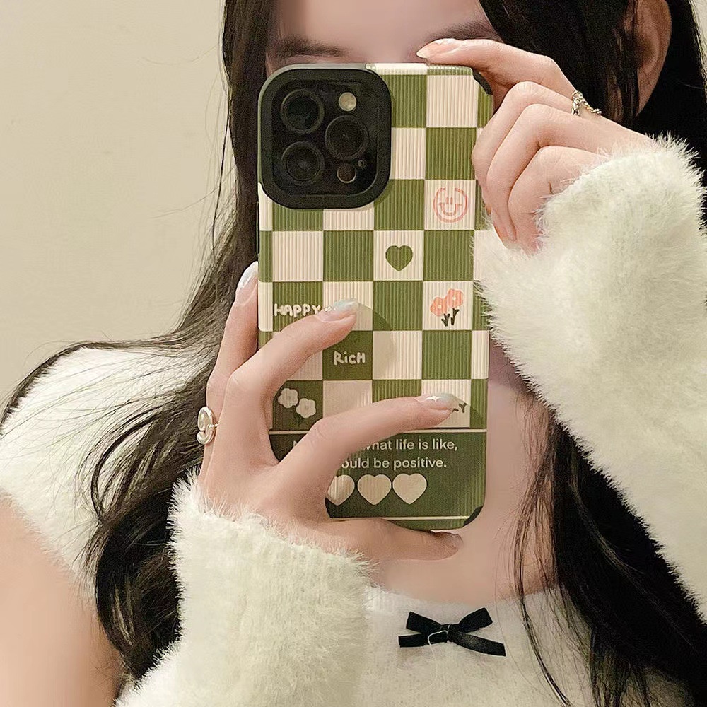 เคสโทรศัพท์มือถือ ลายตาราง ภาษาอังกฤษ สีเขียว สําหรับ Iphone Apple 13 14promax 12 11 x xr 15promax
