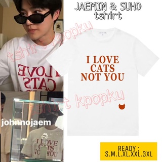 MERAH Korean T-Shirt kpop suho &amp; jaemin I love you cats not you (Writing. Red)