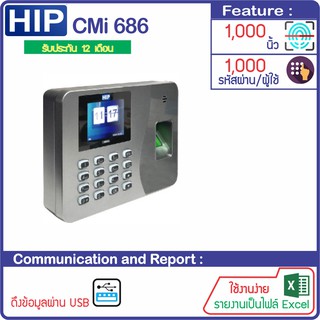 HIP CMi686 เครื่องสแกนลายนิ้วมือเพื่อบันทึกเวลา ใช้แทนเครื่องตอกบัตร แถมฟรี คู่มือการใช้งานภาษาไทย