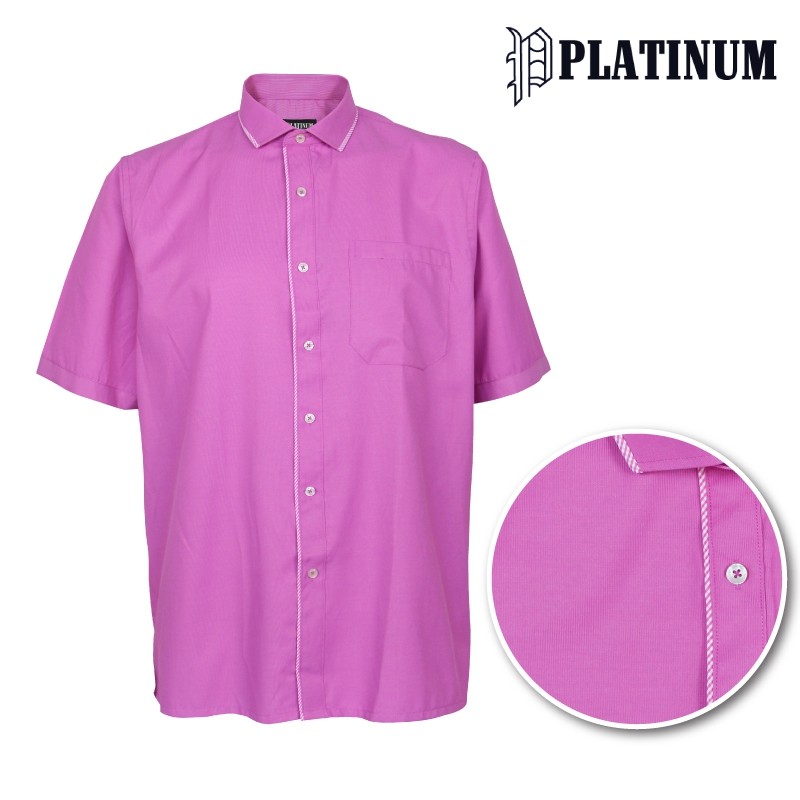 PLATINUM BIG SIZE เสื้อด๊อบบี้คอปกท่อ & สาบ XL-6XL ขนาดใหญ่ PM8245 (สีชมพูกุหลาบ) Kemeja Saiz Bear
