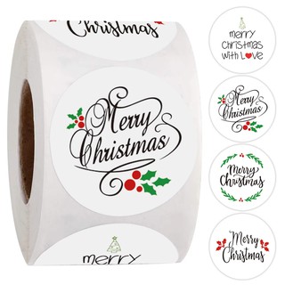 สติกเกอร์ฉลาก Merry Christmas สีแดง สีเขียว สําหรับตกแต่งบรรจุภัณฑ์เด็ก 500 ชิ้น