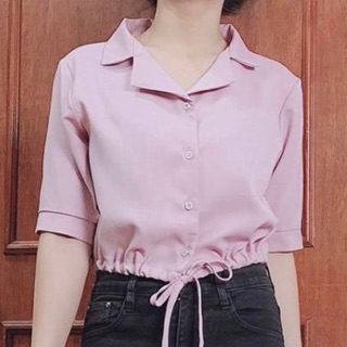 เสื้อครอปแขนสั้น ผูกโบว์ช่วงเอว