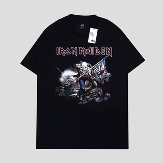 H &amp; M เสื้อยืดแขนสั้นคอกลมพิมพ์ลาย - Iron Maiden Band สําหรับผู้ชาย