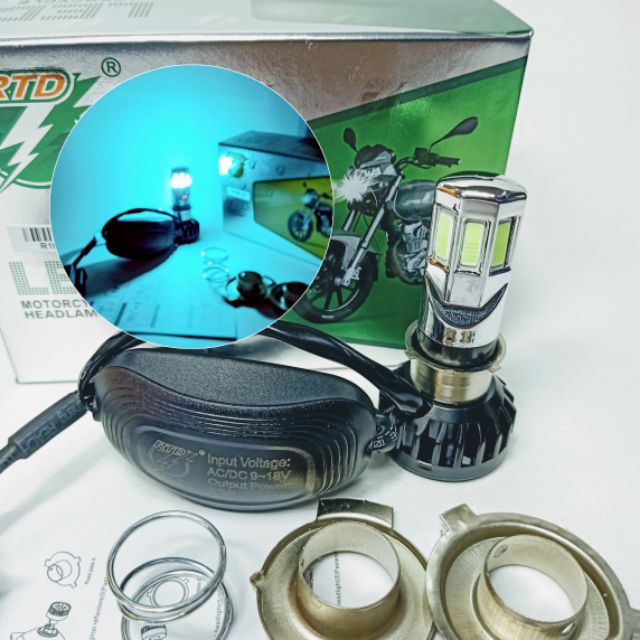 หลอดไฟ led มอเตอร์ไซค์ M02E LED สีไอซ์บลูหรือสีฟ้าทะเล 6ชิพ 35W Ice Blue 30000K 3500lm 9-18V ขั้ว H4