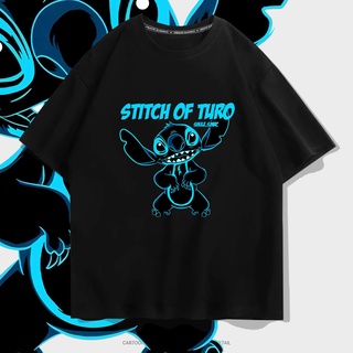 เสื้อยืดแขนสั้น ผ้าฝ้ายแท้ พิมพ์ลายการ์ตูน Stitch ทรงหลวม 230 กรัม สําหรับนักเรียนวัยรุ่น