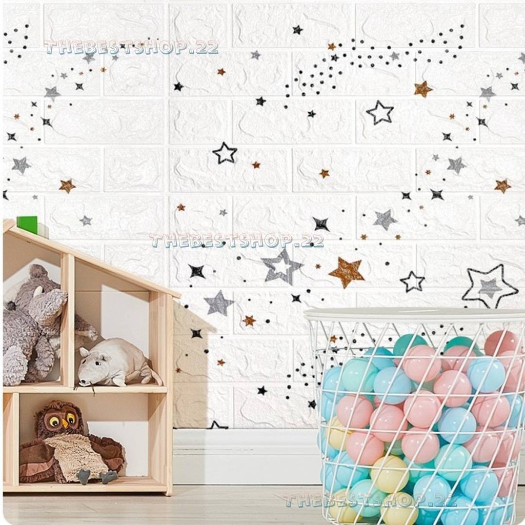 วอลเปเปอร์ติดผนัง 3 มิติ ขนาด 70x77 cm. ลายกำแพงอิฐ สีขาว มีกาวในตัว สติ๊กเกอร์ติดผนัง3D ตกแต่งห้อง Wallpaper 3D #WP001