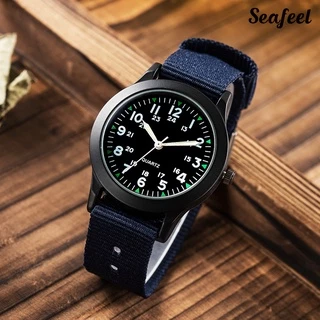 [Seafeel] นาฬิกาควอตซ์ราคาถูก นาฬิกาควอตซ์ นาฬิกาข้อมือควอตซ์หน้าปัดทรงกลมสายไนล่อนแฟชั่นผู้ชาย