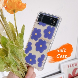 เคสโทรศัพท์มือถือแบบนิ่ม ใส กันกระแทก ลายดอกไม้สีม่วง สําหรับ Samsung Galaxy Z Flip 3 5G TUP