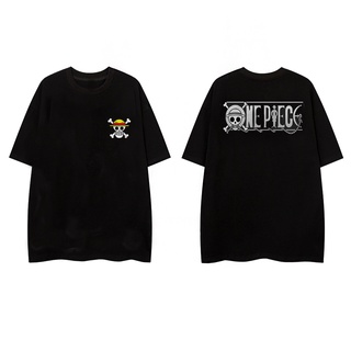 One Piece อะนิเมะเสื้อลูฟี่พิมพ์การออกแบบใหม่ผ้าฝ้ายหลวมสบาย ๆ Unisex คอกลมเสื้อยืด ]lU