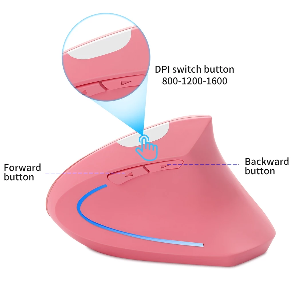 เมาส์แนวตั้งไร้สาย 2.4GHz 1600DPI พร้อมไฟ RGB สำหรับคอมพิวเตอร์และแล็ปท็อป thumbnail 8