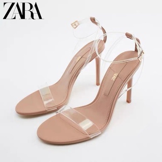 Zara ใหม่ รองเท้าส้นสูง สายรัดแบน แบบใส เข้ากับทุกการแต่งกาย แฟชั่นฤดูร้อน สไตล์ฝรั่งเศส สําหรับผู้หญิง 2022