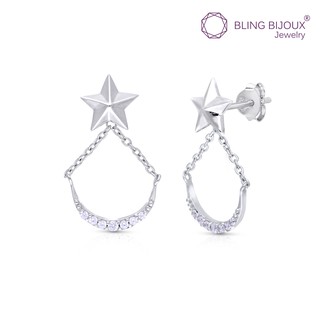 Bling Bijoux ต่างหูเงินแท้ 925 แบบห้อย รูปดาว ตกแต่งด้วยโซ่ และ Crystal สวยหวาน สไตล์สาวเกาหลี