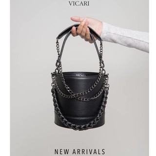 Vicari - กระเป๋าถัง รุ่น Olivia Bucket Bags สี Onyx ทำจากหนังแท้100% รับประกันหนังแท้