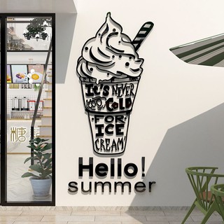 [MH] สติ๊กเกอร์ติดผนังอะคริลิค 3D ลาย ไอศครีม ไอติม ice cream Hello summer แต่งบ้าน แต่งร้าน ตกแต่งผนัง