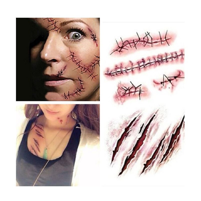พร้อมส่ง แททู สติ๊กเกอร์ แผลปลอม เลือด เลือดปลอม แผล ของเล่น ฮาโลวีน tattoo Halloween