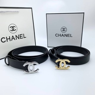 เข็มขัด CHANEL LEATHER SILVER TONE CC BELT