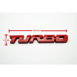 ป้ายโลโก้โลหะสีแดง TURBO ขนาด 13.0x1.9cm ติดตั้งด้วยเทปกาวสองหน้าด้านหลัง