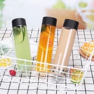 ขวดพลาสติกใส (PET) ทรงกระบอกยาว ฝาขาว ดำ ขนาด 400-500ml ขวดใส่ชา กาแฟ ขวดใส่ชาไข่มุก