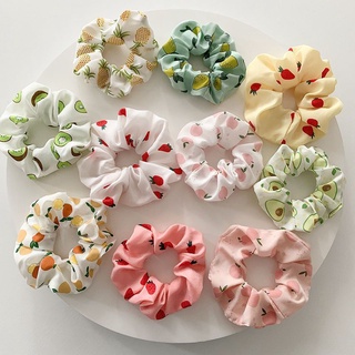 Elastic Hair Scrunchies Soft Cloth Fruit Patterns Large Intestine Bands Accessories for Girl