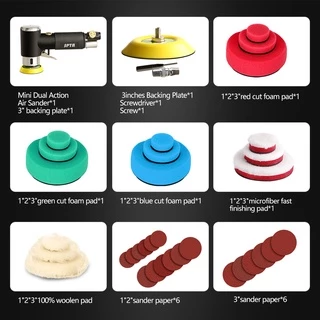 SPTA 1 "/2"/3 "สุ่ม Orbit Air Sander มินินิวเมติกเครื่องบดสำหรับขัดรถความเร็วสูง air Powered Sanding,ความเร็ว 15000RPMประกอบด้วยแผ่นขัด 15 ชิ้น กระดาษทราย 18 ชิ้น แผ่นรองพื้น 3 ชิ้น สกรู 1 และไขควง 1