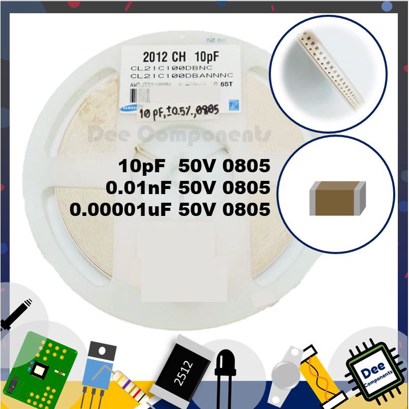 0.00001uF 0.01nF 10pF 0805 ±0.5pF 50V C0G (NP0) CL21C100DBANNNC Samsung 2-A1-5 (1 แพ็ค มี 100 ชิ้น)