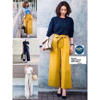 ยู นิ โคล่ กางเกงผ้าลินินผสม BELTED LINEN COTTON WIDE PANTS มือสอง สภาพเหมือนใหม่