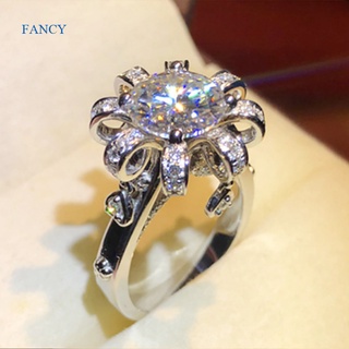 Fancyqube แหวนเพทาย รูปดอกไม้ เครื่องประดับแฟชั่น สําหรับผู้หญิง