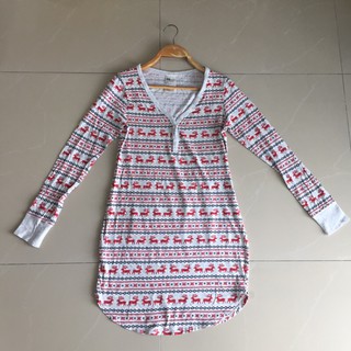 H&amp;M เดรสเทาลายกวางแดง ไซส์ S อก 32 ยาว 32 (งานมือสอง)