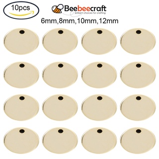 Beebeecraft ป้ายแท็กเลเซอร์ สเตนเลส 201 ทรงกลม แบน 6x1 มม. รู 1.2 มม. สีทอง สําหรับทําเครื่องประดับ 50 ชิ้น