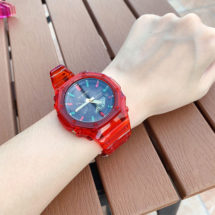 เคสเรซินใส และสายนาฬิกาข้อมือ ไล่โทนสีรุ้ง สําหรับ Casio G-SHOCK GA-2100 19 สี