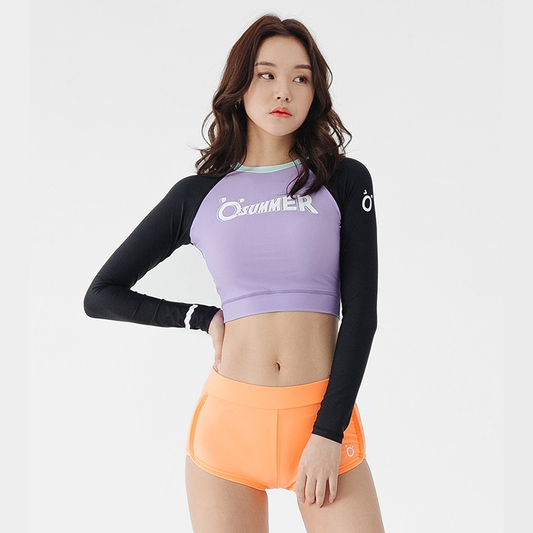 [ผญ] เสื้อว่ายน้ำ แขนยาว ครึ่งตัว กันยูวี Crop Top Purple GG.SWIMWEAR OSUMMER