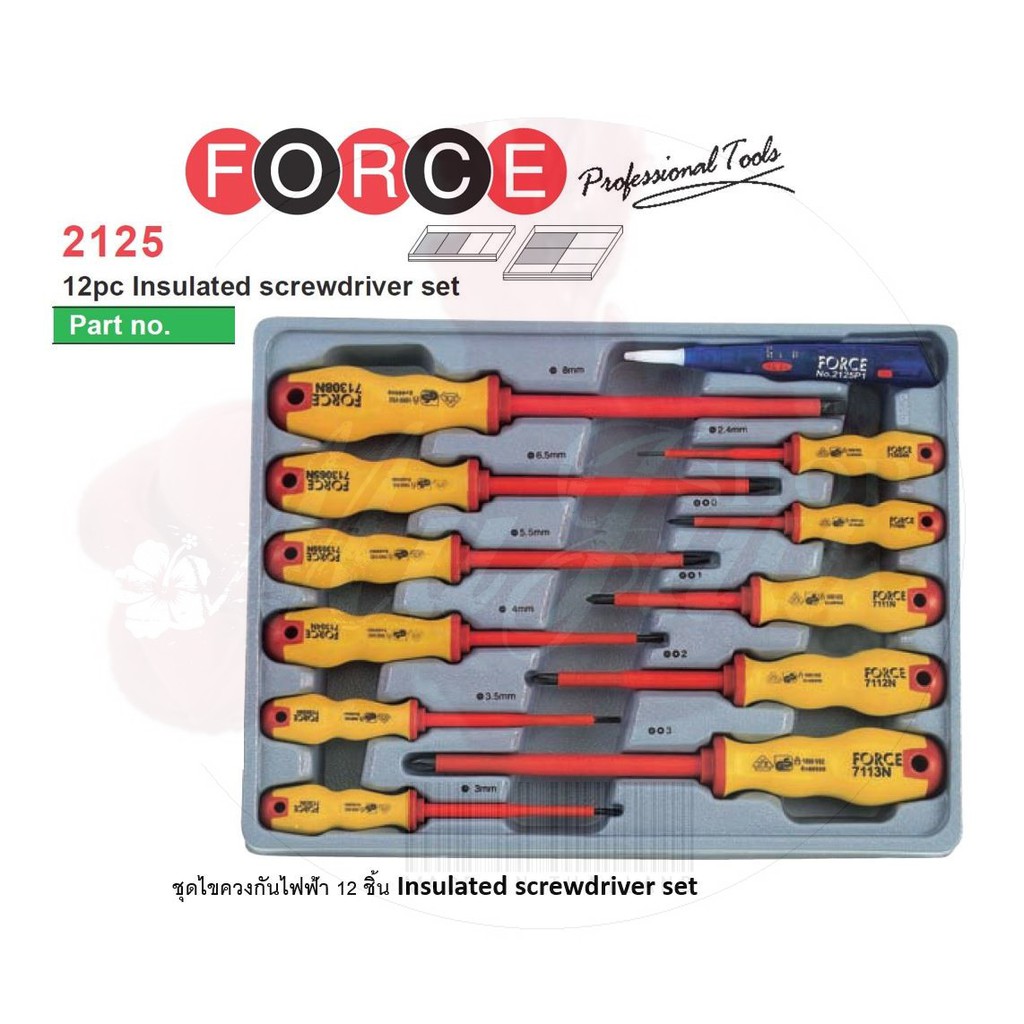 FORCE No.2125N ไขควง ไขควงแฉก ไขควงแบน ไขควงกันไฟ 12 ชิ้น Insulated screwdriver set