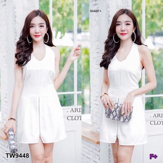 WST 9448 Dress มินิเดรสคล้องคอ คอวี แขนกุดเอวเข้ารูปกระโปรงทรงสอบ ผ้าซาร่า แต่งซิปทองด้านหน้าสามารถรูดได้