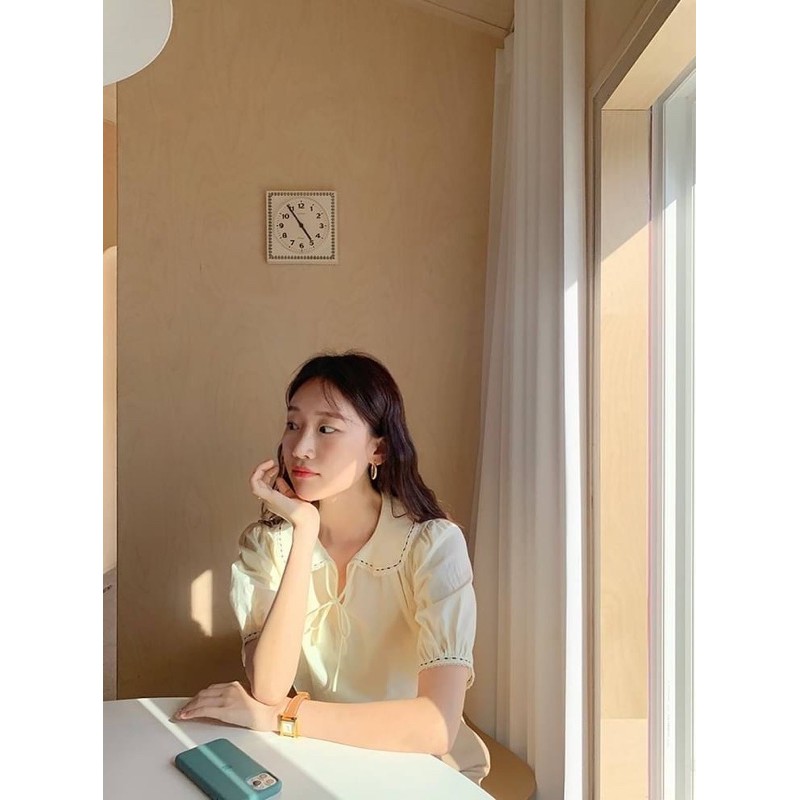 C6033 Pecan butter shirt เสื้อเชิ้ตแขนสั้นคอปกบัว (พร้อมส่ง)