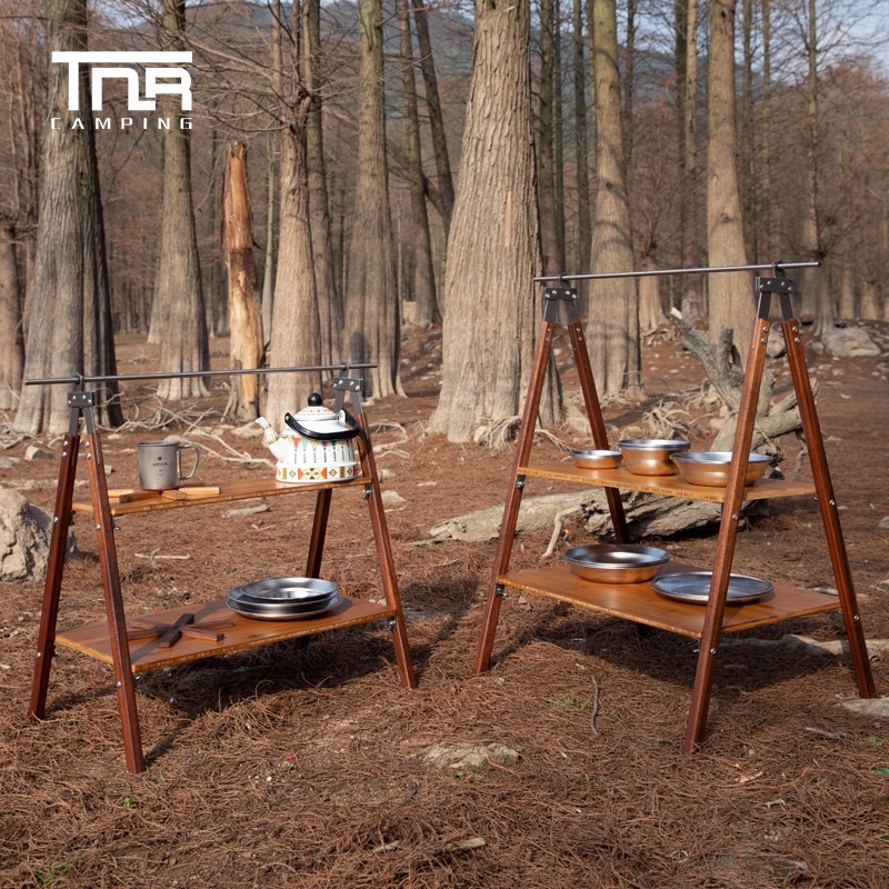 ชั้นวางของไม้สักแท้ แบรนด์ TNR Camping🔥จุดยึดสแตนเลส มีความแข็งแรง สามารถรับน้ำหนักได้ชั้นละ 40kg.