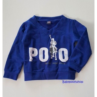 เสื้อ sweater เนื้อผ้าหนาปานกลาง สีน้ำเงิน สกรีนโลโก้ POLO