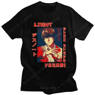 เสื้อยืดผ้าฝ้ายStylish Mens Light Yagami Death Note T-Shirts Short Sleeves Cotton Tshirt Graphic T-shirt Manga Anime Tee