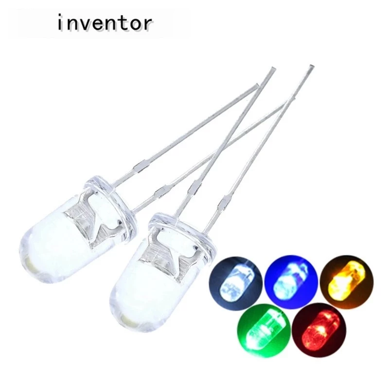 หลอดไฟ Led ไดโอดเปล่งแสง 5 มม. สีเขียวสีแดงสีเหลืองฟ้า 100 ชิ้น / ล็อต F5