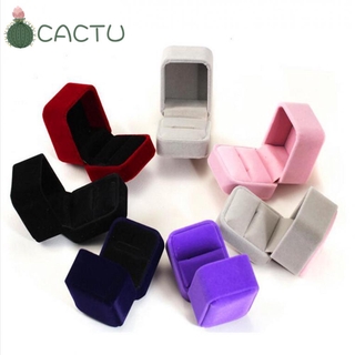 Cactu กล่องเก็บเครื่องประดับ ต่างหู แหวน กํามะหยี่ สีฟ้า ไวน์แดง เทา