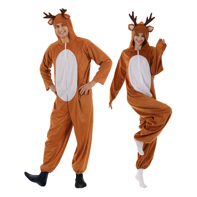 ปาร์ตี้บ้า ผู้ใหญ่ Elk Hoodie คริสต์มาส Santa Reindeer ชุดคู่ Santa Dress ผู้หญิง Santa Claus พร้อม NFO
