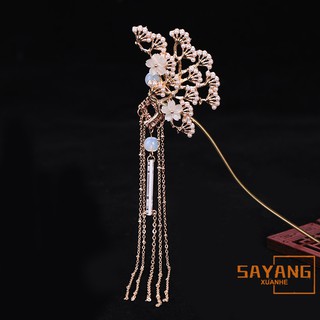 Classical Flower Simulated Pearls Tassel Hair Clasp Decor Chinese Traditional Style Hair Stick