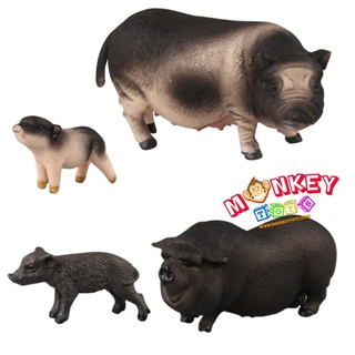 Monkey Toys - โมเดลสัตว์ หมูดำ พ่อแม่ลูก ชุด 4 ตัว (จากหาดใหญ่)