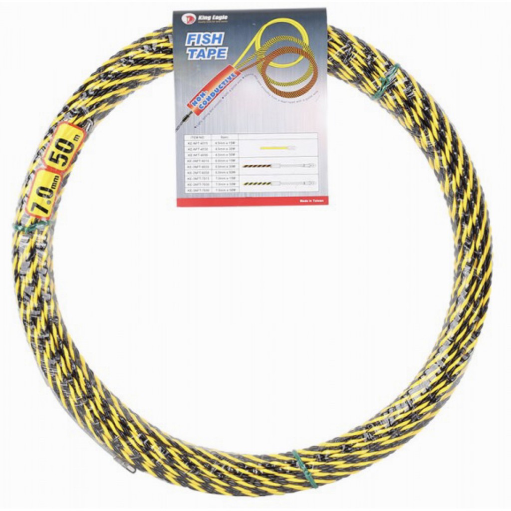 Fish Tape ฟิตเทป ลวดร้อยสายไฟในท่อ ลวดร้อยท่อดึงสายไฟ King Eagle 7.0 mm. สีดำ-เหลือง King eagle สินค้าพร้อมส่ง