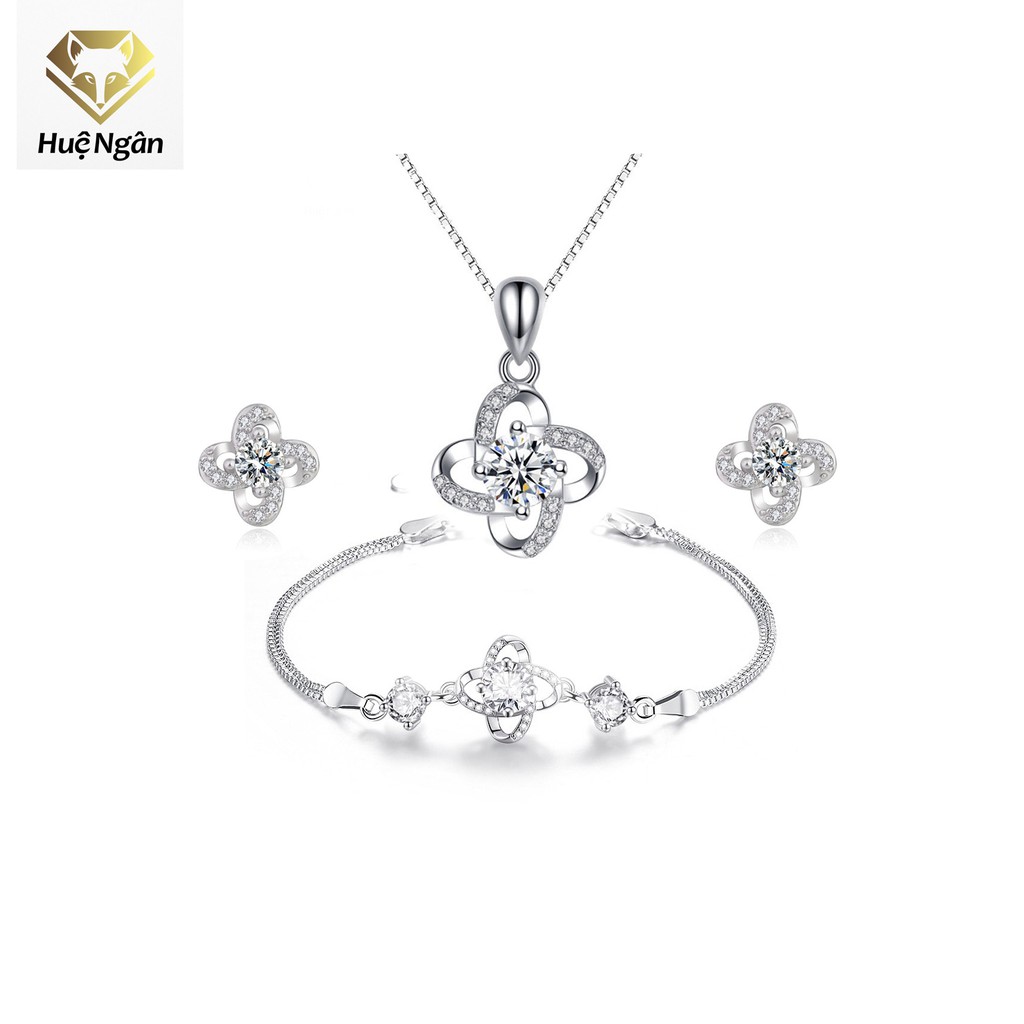 Combo 925 Hue Ngan สร้อยคอเงินอิตาลี ต่างหูและสร้อยข้อมือ - Lucky four-leaf clover PP1598-RYE141019-